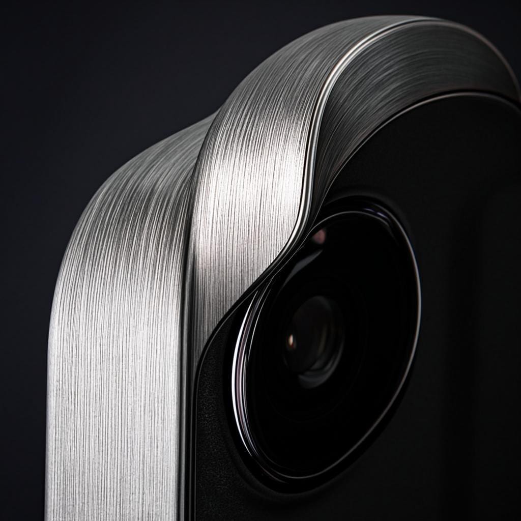 Macro detail of a titanium smartphone frame and camera module